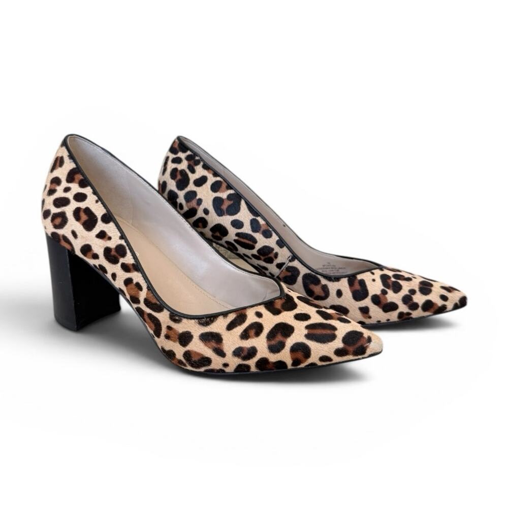 Mark Fisher Leopard Calf Hair Pointed Toe Block Heels Size 8